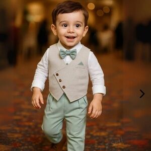 Charming Kids Bow Tie Vest Set - Mint and Cream